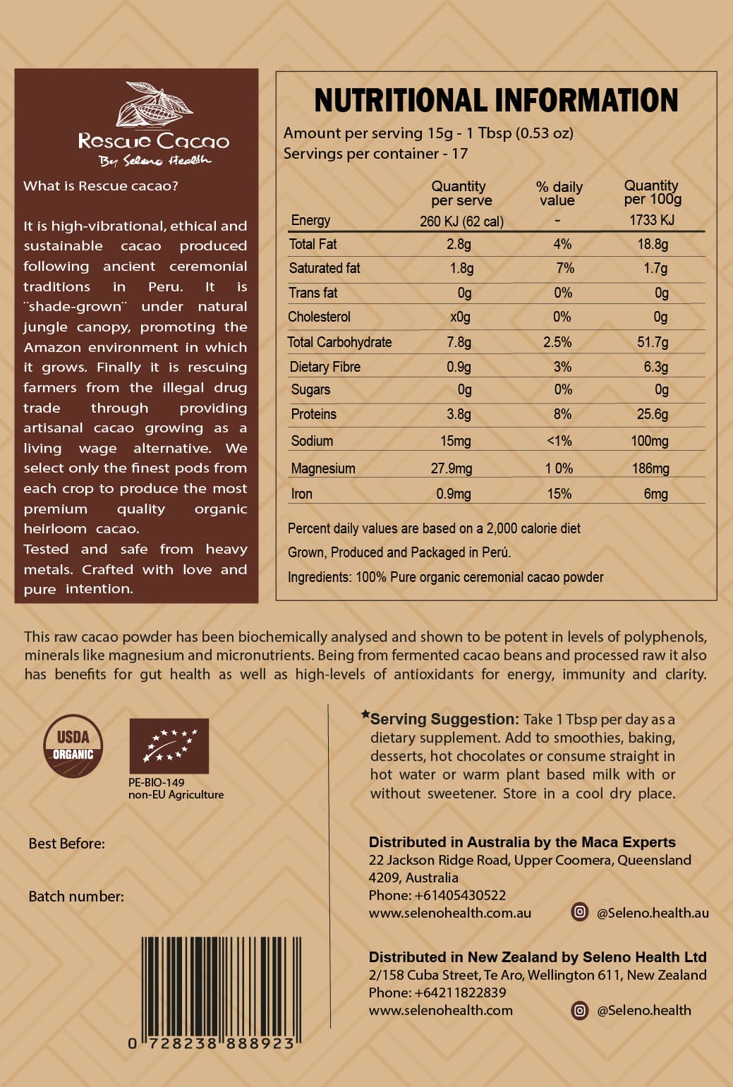 Organic Criollo Raw Cacao Powder