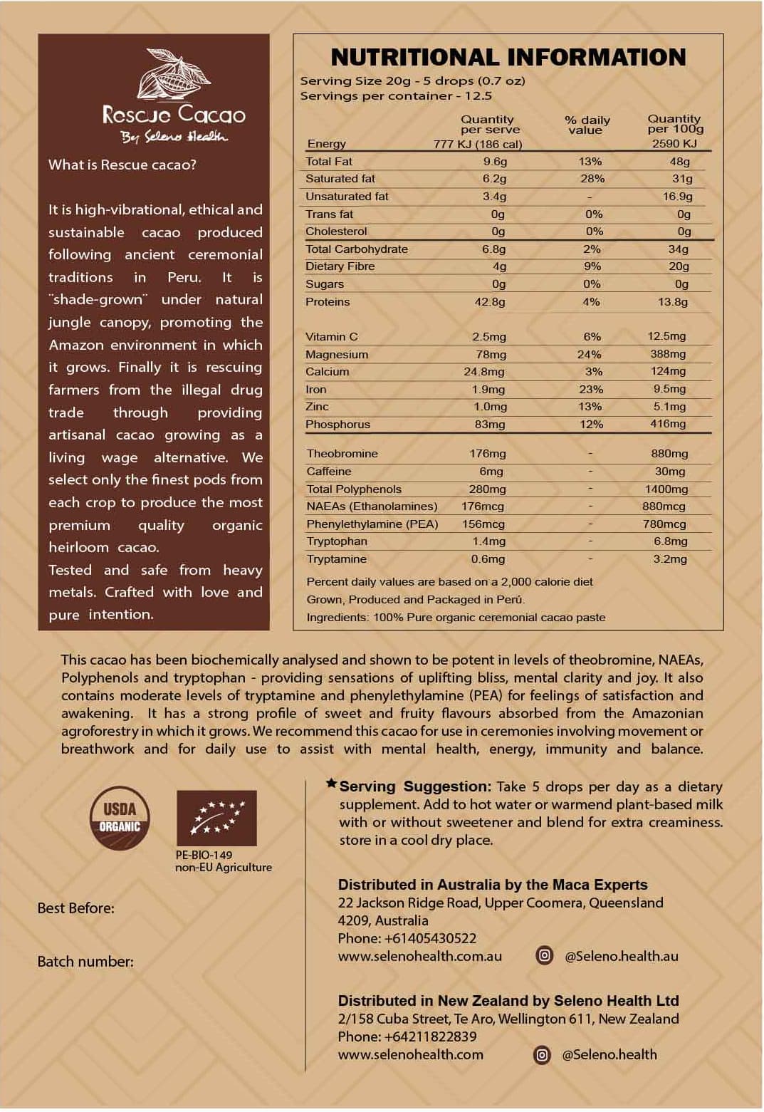 ORGANIC AMARU CEREMONIAL CACAO PASTE DROPS - 250G OR 5KG